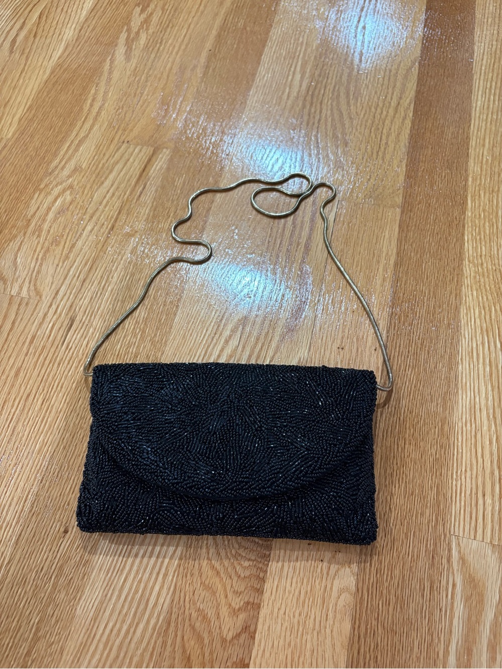 Vintage Black Beaded Evening Clutch with Chain Strap